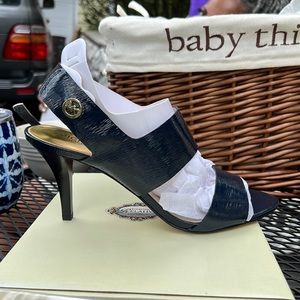 Michael Michael Kors, Rochelle Sling-Back Patent-leather Sandal, Blue, 10